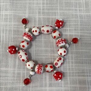 Red and White Beaded Bracelet